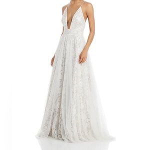 Aidan Mattox ivory/nude lace gown